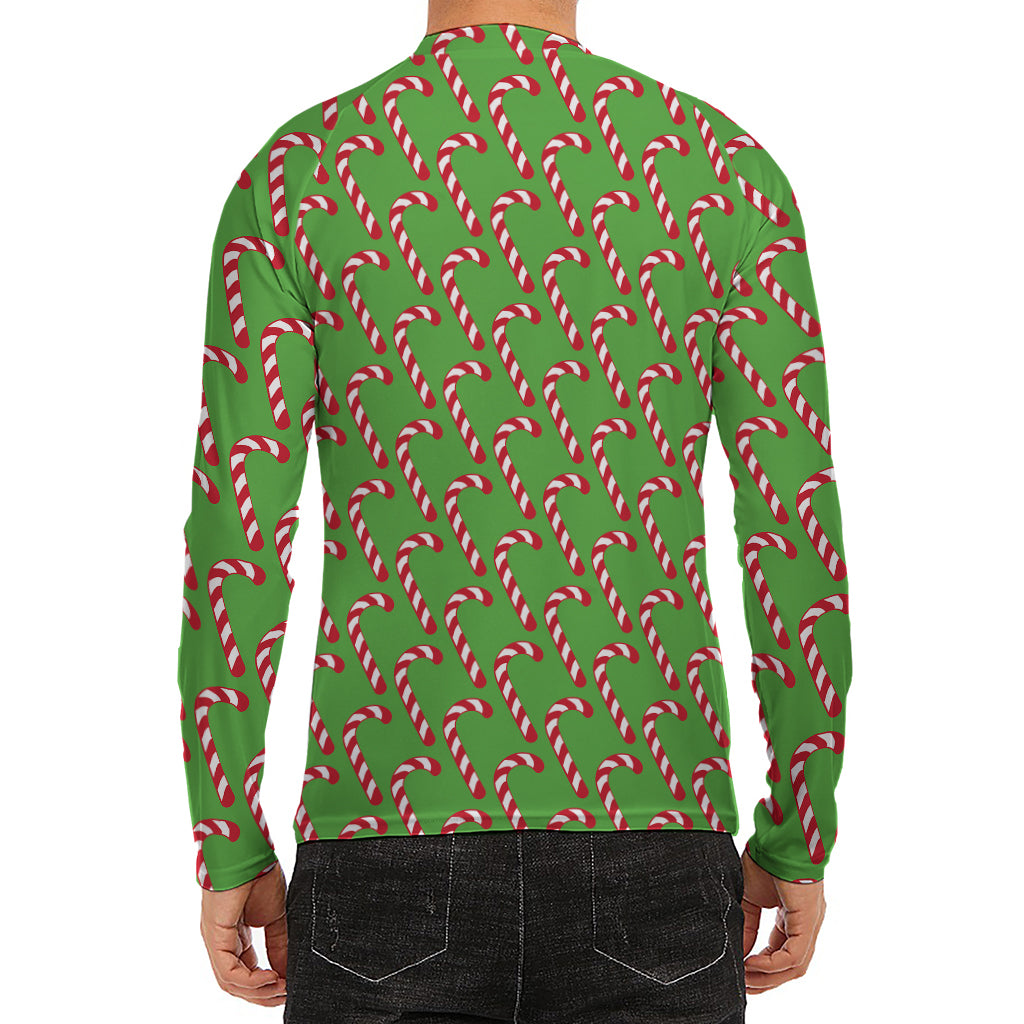 Merry Christmas Candy Cane Pattern Print Men's Long Sleeve Rash Guard