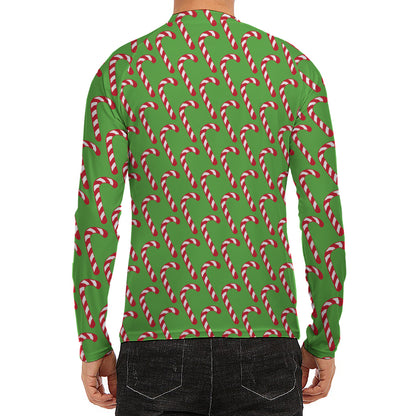 Merry Christmas Candy Cane Pattern Print Men's Long Sleeve Rash Guard