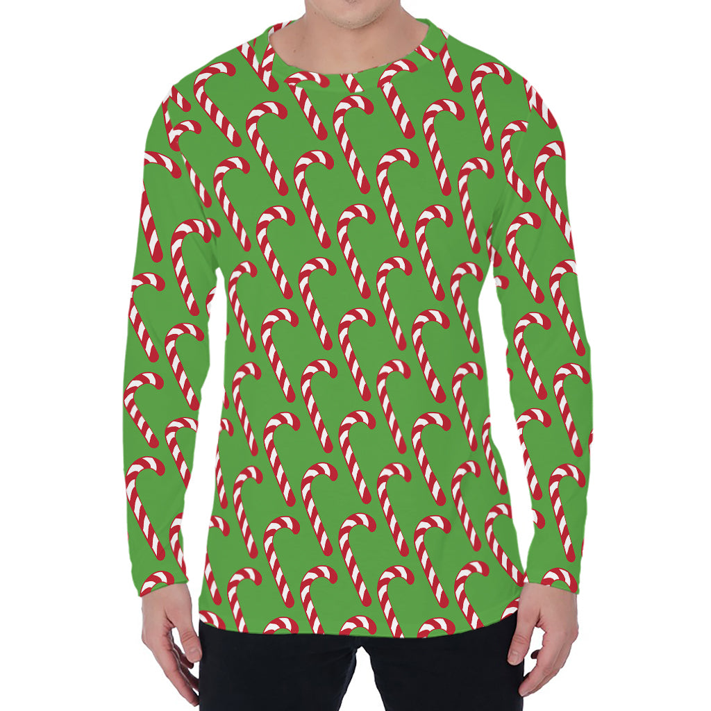 Merry Christmas Candy Cane Pattern Print Men's Long Sleeve T-Shirt