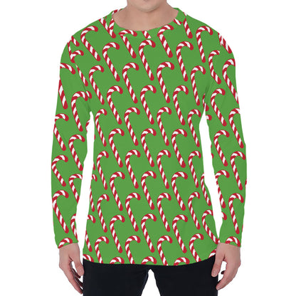 Merry Christmas Candy Cane Pattern Print Men's Long Sleeve T-Shirt