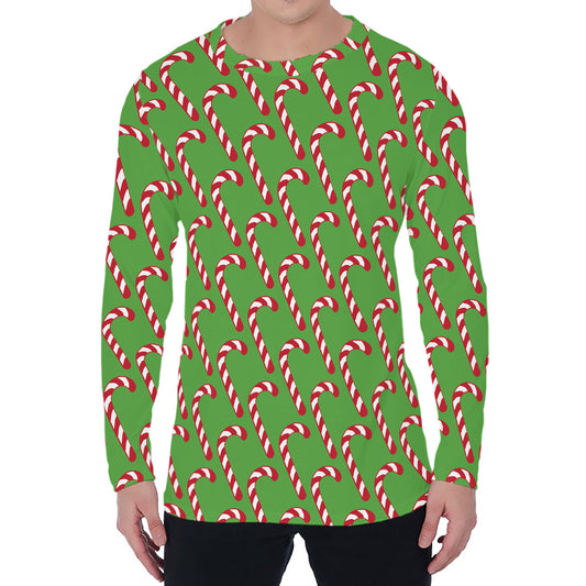 Merry Christmas Candy Cane Pattern Print Men's Long Sleeve T-Shirt