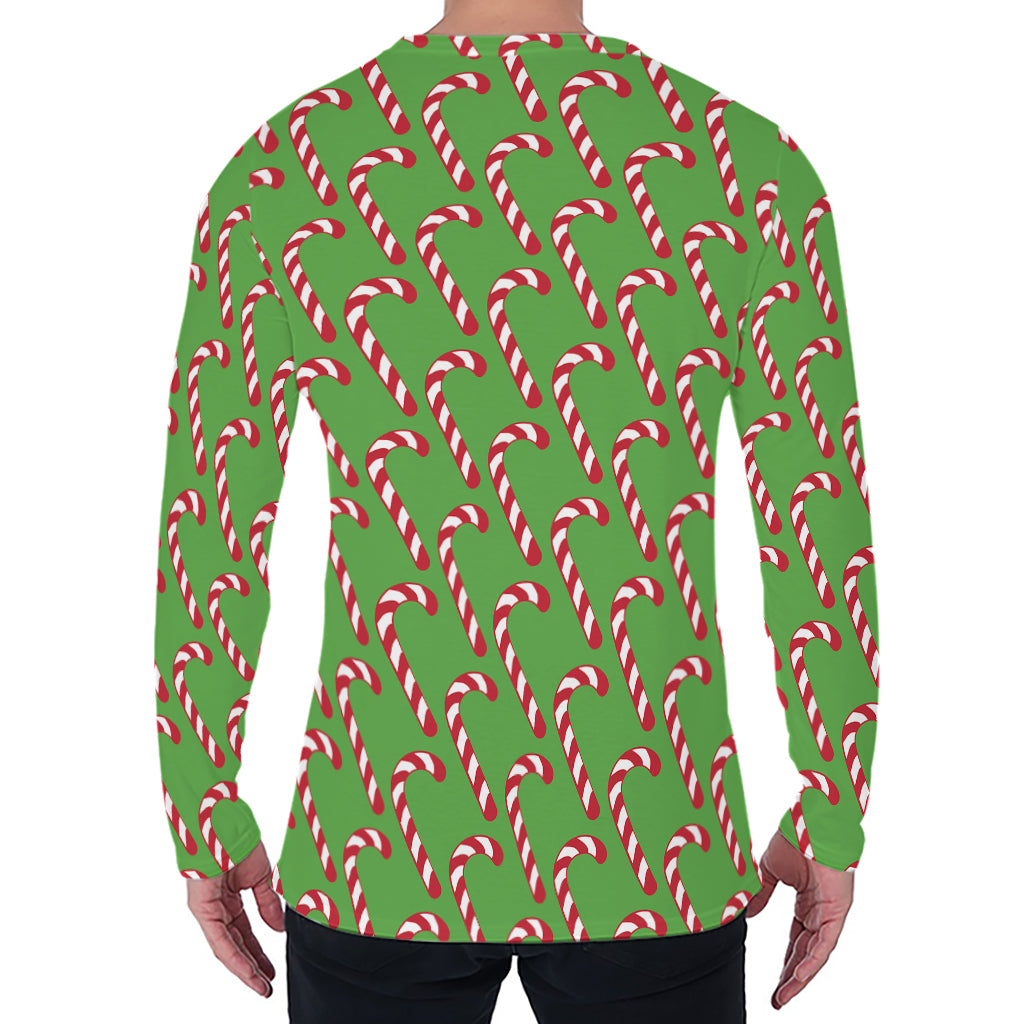 Merry Christmas Candy Cane Pattern Print Men's Long Sleeve T-Shirt