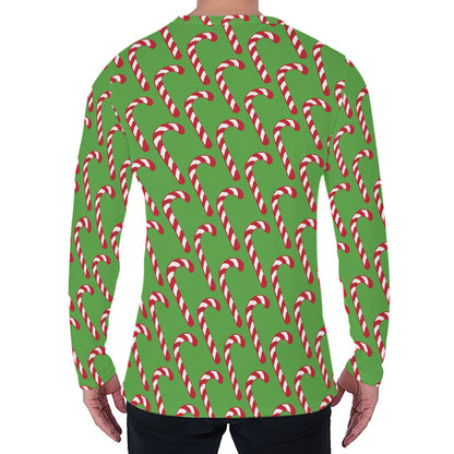 Merry Christmas Candy Cane Pattern Print Men's Long Sleeve T-Shirt