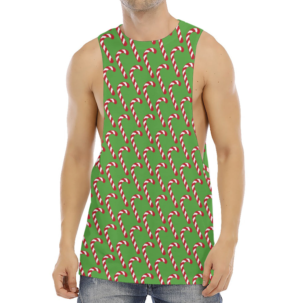 Merry Christmas Candy Cane Pattern Print Men's Muscle Tank Top