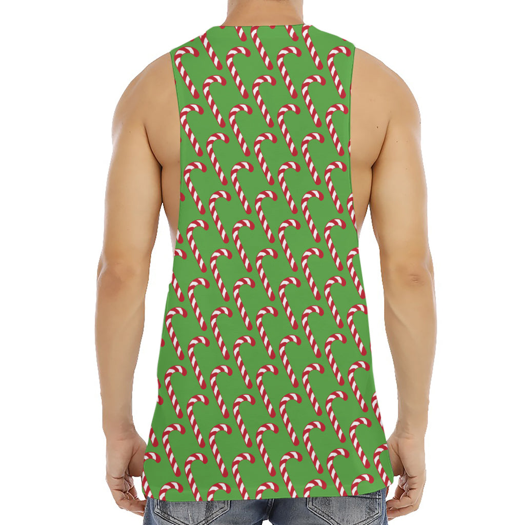 Merry Christmas Candy Cane Pattern Print Men's Muscle Tank Top