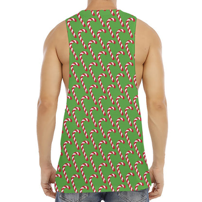 Merry Christmas Candy Cane Pattern Print Men's Muscle Tank Top