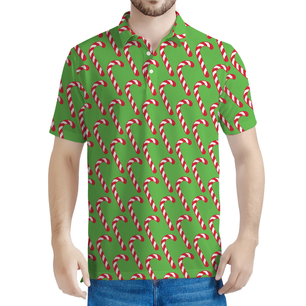 Merry Christmas Candy Cane Pattern Print Men's Polo Shirt