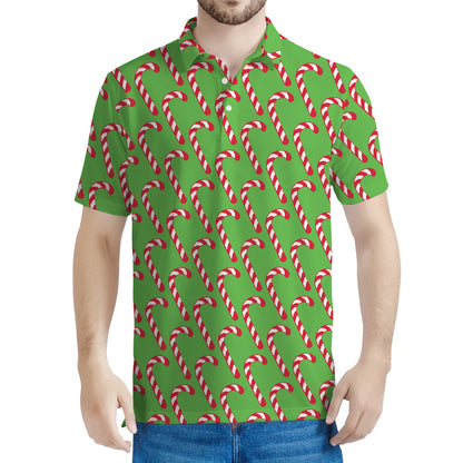 Merry Christmas Candy Cane Pattern Print Men's Polo Shirt