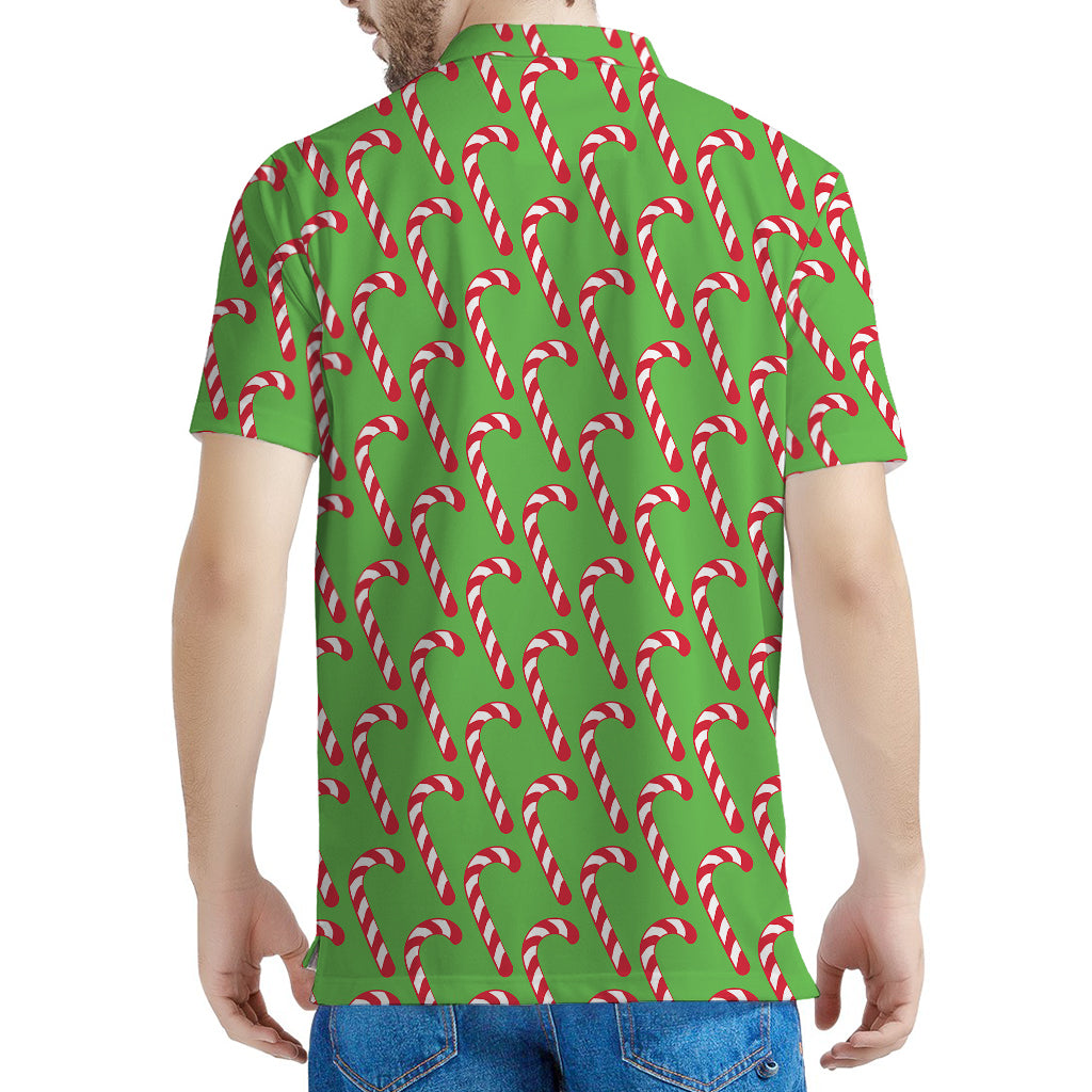 Merry Christmas Candy Cane Pattern Print Men's Polo Shirt