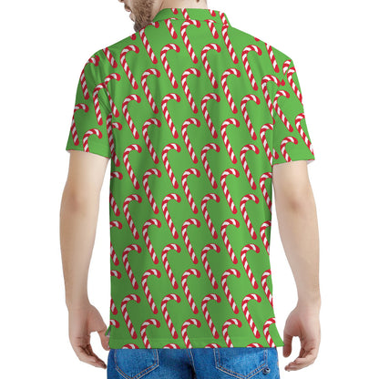 Merry Christmas Candy Cane Pattern Print Men's Polo Shirt