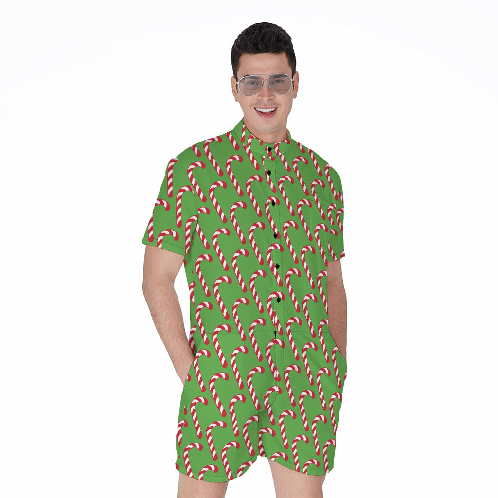 Merry Christmas Candy Cane Pattern Print Men's Rompers