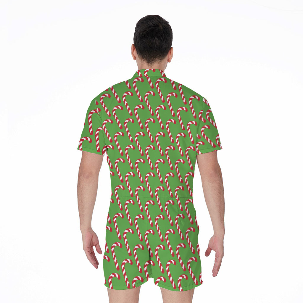Merry Christmas Candy Cane Pattern Print Men's Rompers