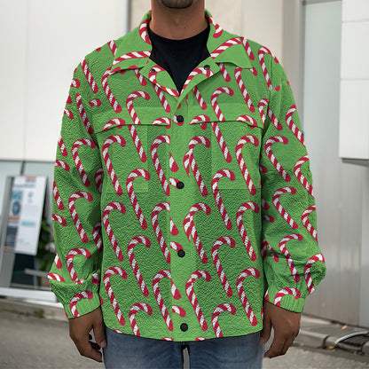 Merry Christmas Candy Cane Pattern Print Men's Shirt Jacket