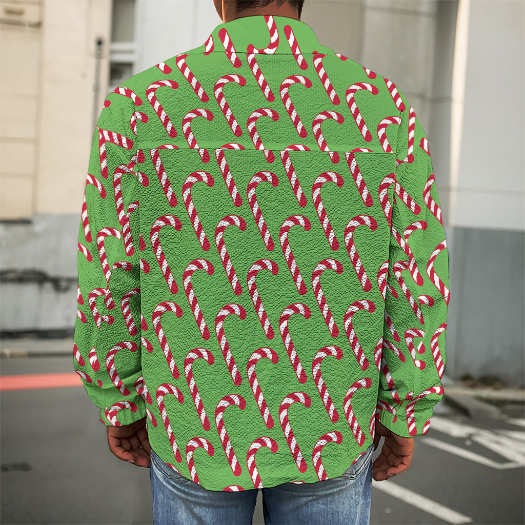 Merry Christmas Candy Cane Pattern Print Men's Shirt Jacket