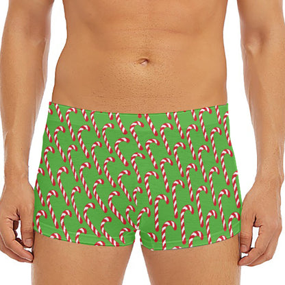 Merry Christmas Candy Cane Pattern Print Men's Short Boxer Briefs