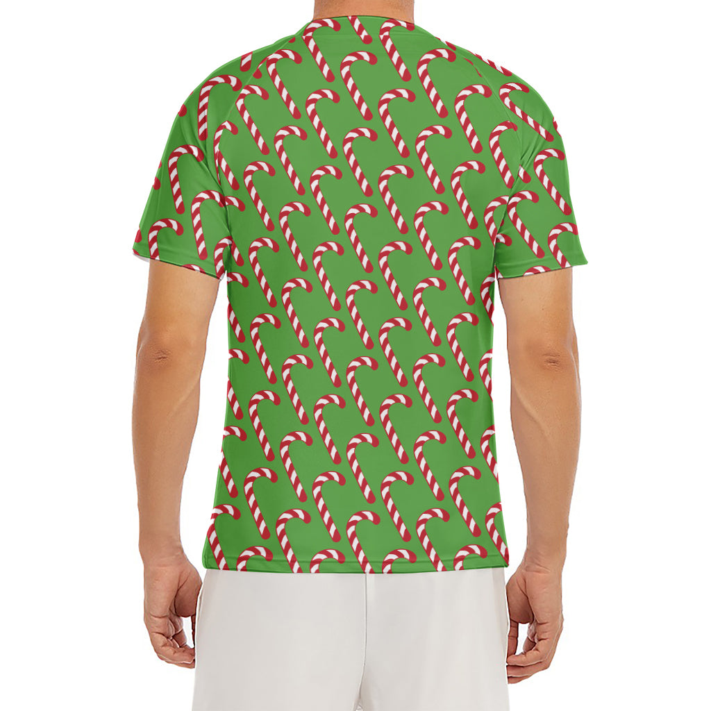 Merry Christmas Candy Cane Pattern Print Men's Short Sleeve Rash Guard