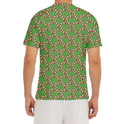 Merry Christmas Candy Cane Pattern Print Men's Short Sleeve Rash Guard