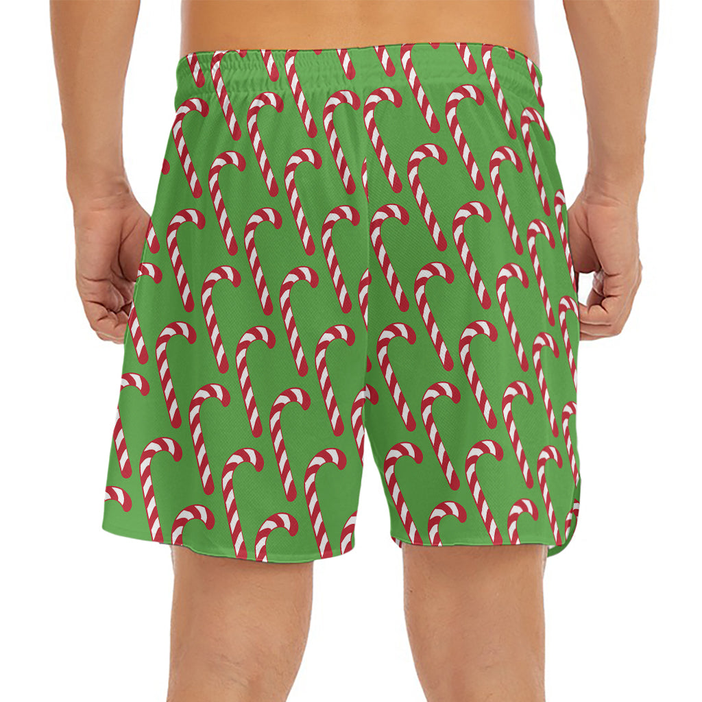 Merry Christmas Candy Cane Pattern Print Men's Split Running Shorts