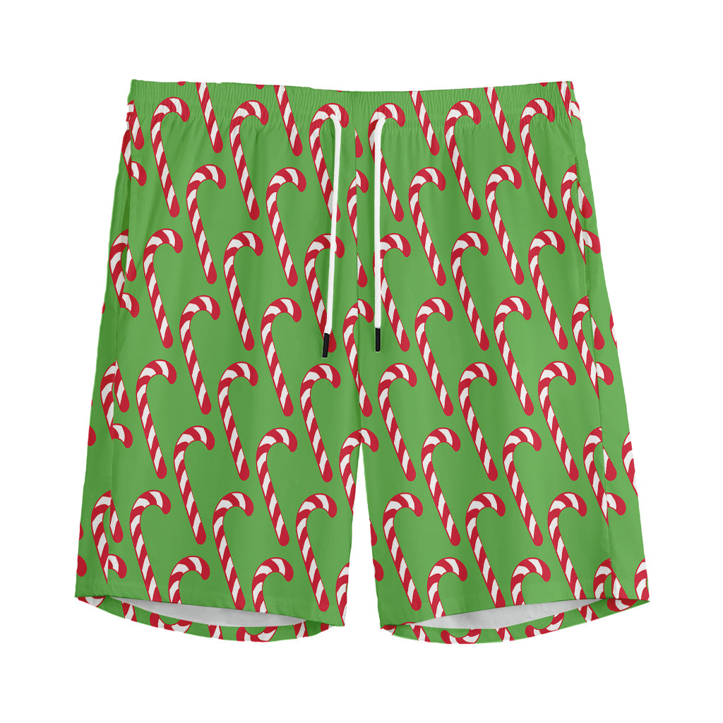 Merry Christmas Candy Cane Pattern Print Men's Sports Shorts