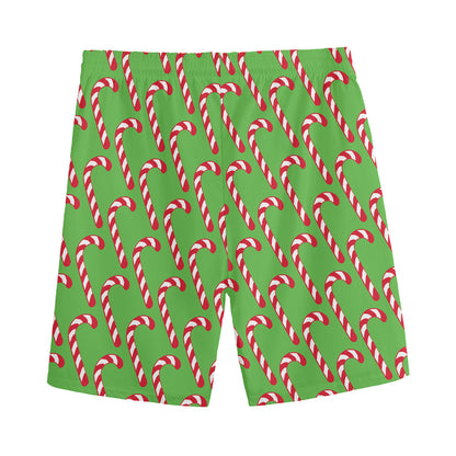 Merry Christmas Candy Cane Pattern Print Men's Sports Shorts