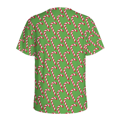 Merry Christmas Candy Cane Pattern Print Men's Sports T-Shirt