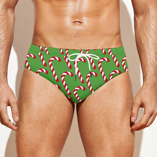 Merry Christmas Candy Cane Pattern Print Men's Swim Briefs