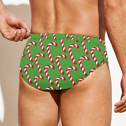 Merry Christmas Candy Cane Pattern Print Men's Swim Briefs