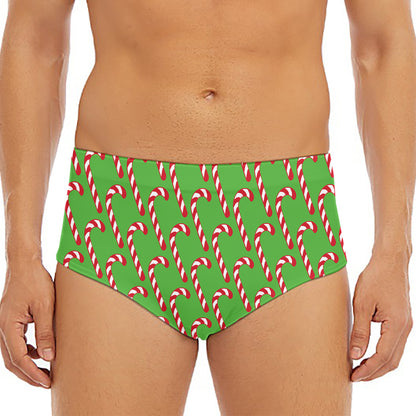 Merry Christmas Candy Cane Pattern Print Men's Triangle Swim Briefs
