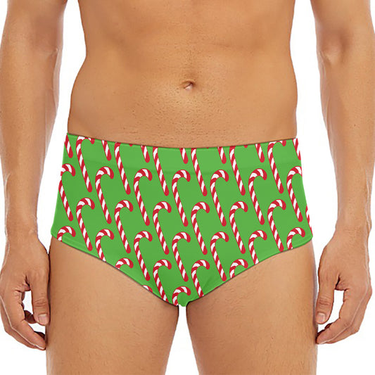 Merry Christmas Candy Cane Pattern Print Men's Triangle Swim Briefs