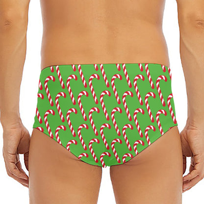 Merry Christmas Candy Cane Pattern Print Men's Triangle Swim Briefs