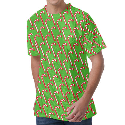 Merry Christmas Candy Cane Pattern Print Men's Velvet T-Shirt