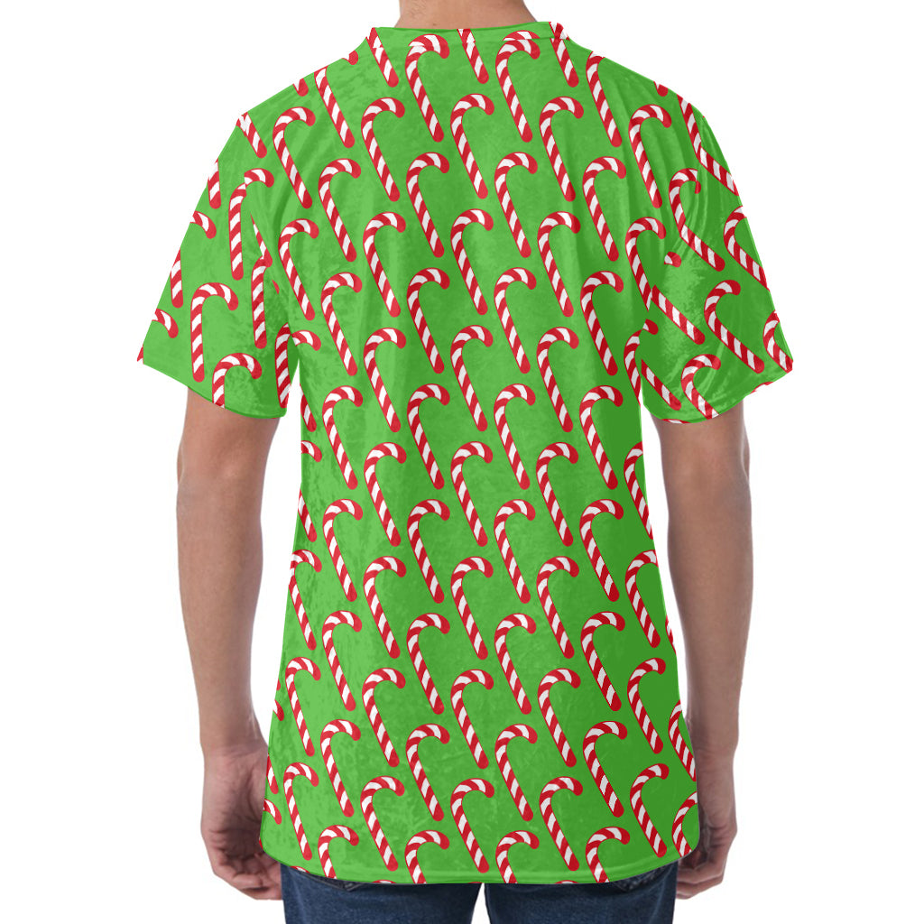 Merry Christmas Candy Cane Pattern Print Men's Velvet T-Shirt