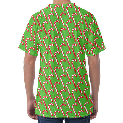 Merry Christmas Candy Cane Pattern Print Men's Velvet T-Shirt