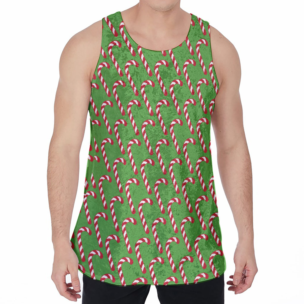 Merry Christmas Candy Cane Pattern Print Men's Velvet Tank Top
