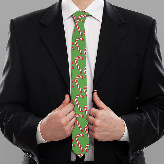 Merry Christmas Candy Cane Pattern Print Necktie
