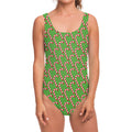 Merry Christmas Candy Cane Pattern Print One Piece Swimsuit