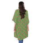 Merry Christmas Candy Cane Pattern Print Open Front Beach Cover Up