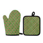 Merry Christmas Candy Cane Pattern Print Oven Mitt And Pot Holder Set