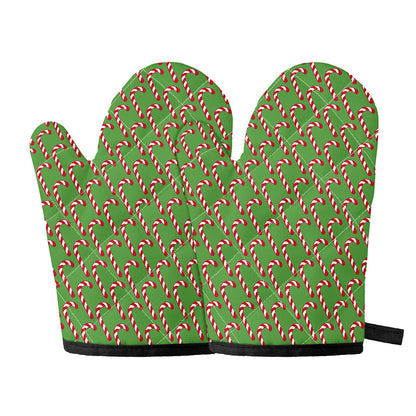 Merry Christmas Candy Cane Pattern Print Oven Mitts