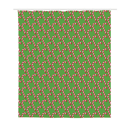 Merry Christmas Candy Cane Pattern Print Polyester Shower Curtain