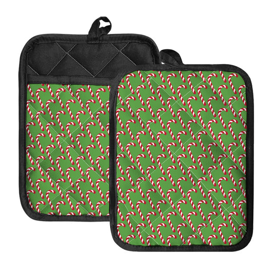 Merry Christmas Candy Cane Pattern Print Pot Holders With Pocket