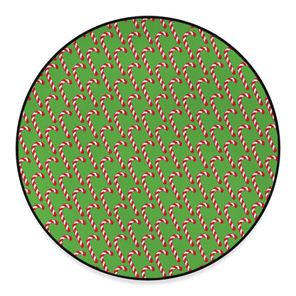Merry Christmas Candy Cane Pattern Print Round Floor Mat