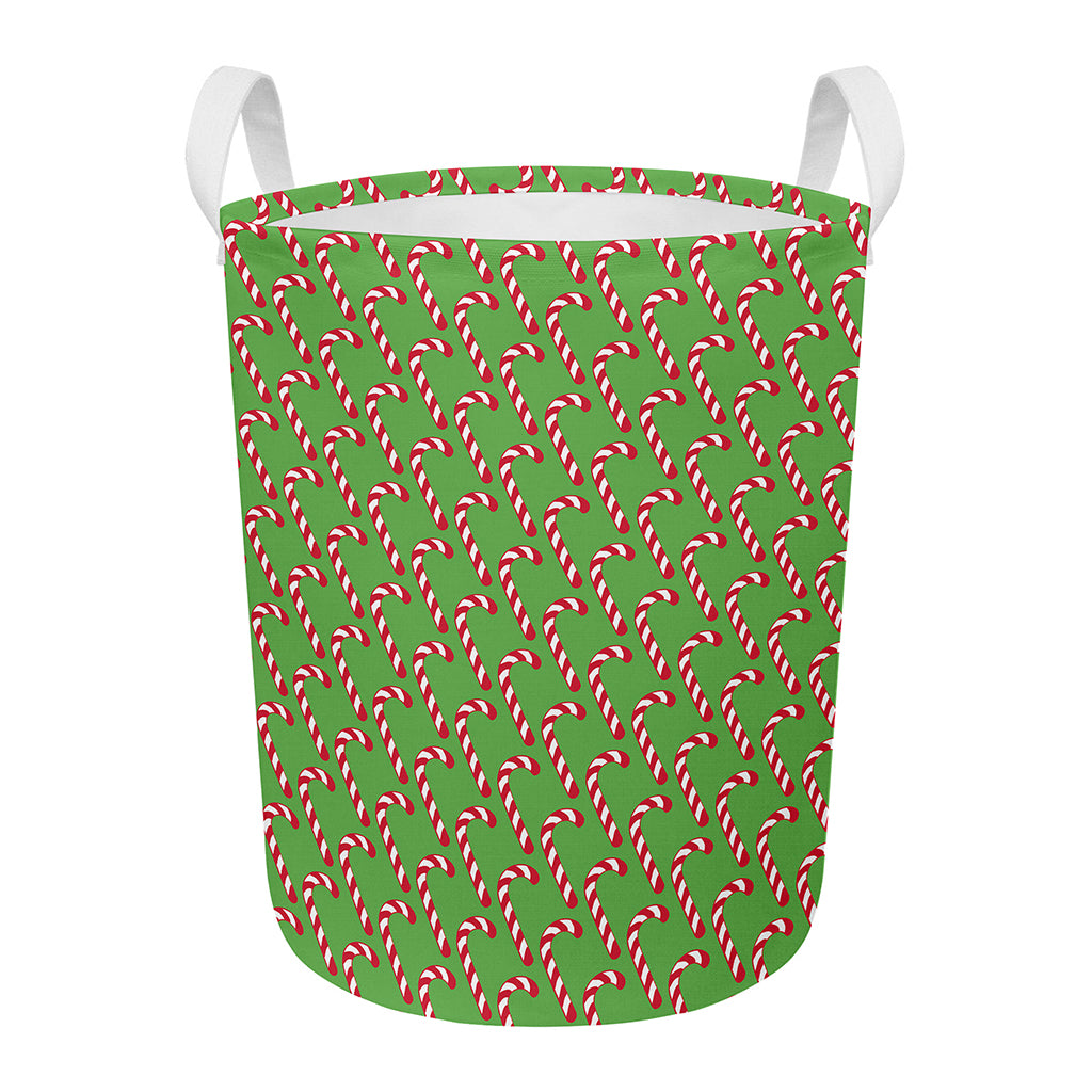 Merry Christmas Candy Cane Pattern Print Round Laundry Basket
