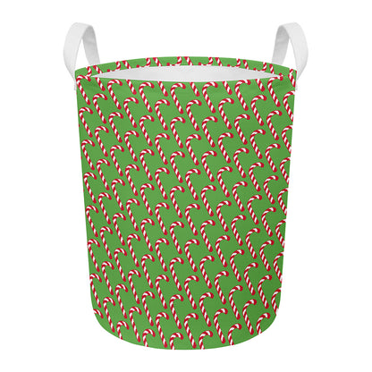Merry Christmas Candy Cane Pattern Print Round Laundry Basket