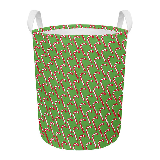 Merry Christmas Candy Cane Pattern Print Round Laundry Basket