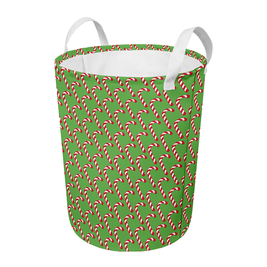 Merry Christmas Candy Cane Pattern Print Round Laundry Basket