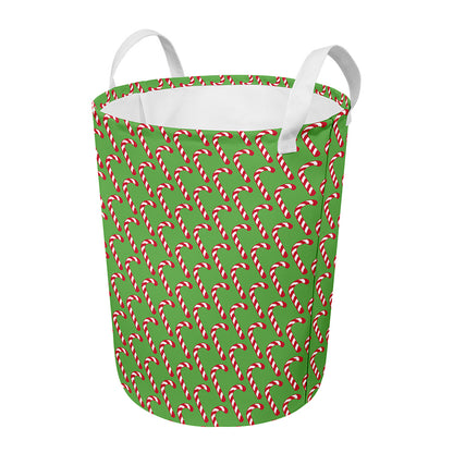 Merry Christmas Candy Cane Pattern Print Round Laundry Basket