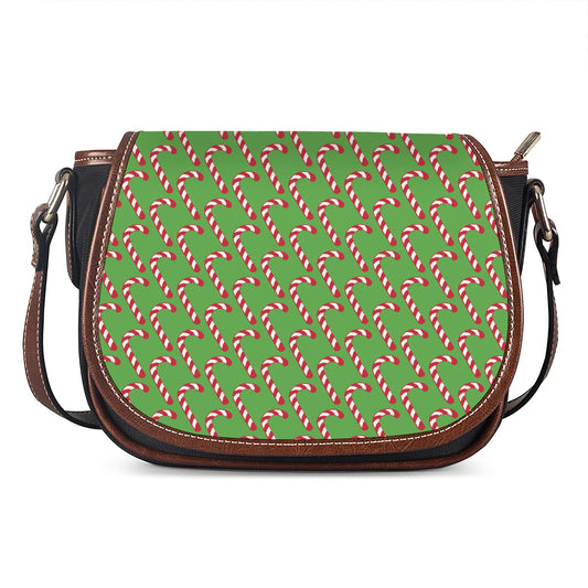 Merry Christmas Candy Cane Pattern Print Saddle Bag