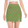 Merry Christmas Candy Cane Pattern Print Side Slit Mini Skirt