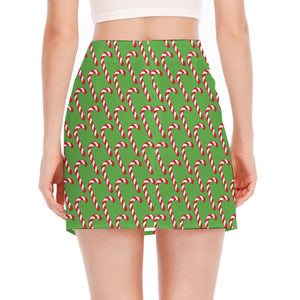 Merry Christmas Candy Cane Pattern Print Side Slit Mini Skirt